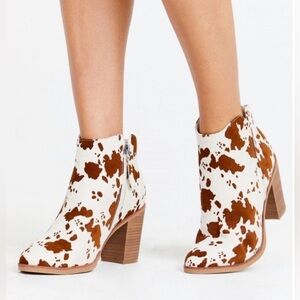 Altar’d State Emory Ivory Tan Brown Cow Print Almond Toe bootie